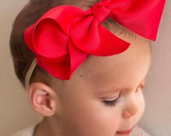 6 Inch Grosgrain Ribbon Bow Headband: Stretchy Nylon Band