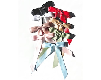 Satin Hair Bow with Ribbon Tail: Alligator Clip, Barrette or Hair Tie
