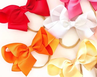 6 Inch Grosgrain Ribbon Bow Headband: Stretchy Nylon Band