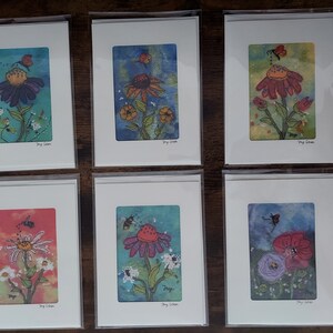 Set aus 6 handsignierten Blanko-Grußkarten und Umschlägen. Die Karten sind Drucke meiner originalen Fibre Art Bilder.