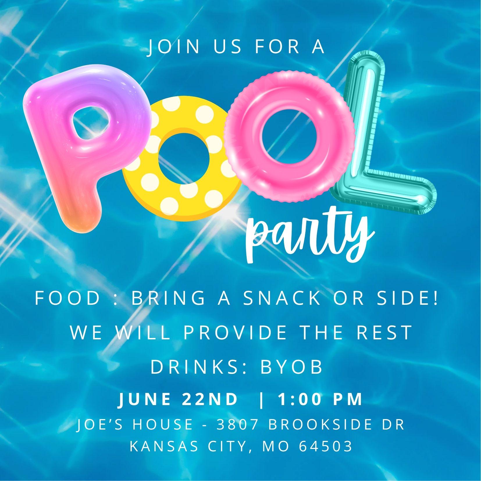 Bearbeitbar - Pool Party Einladung - Canva Bearbeiten - Quadratische Form - Einfacher und sofortiger Download-Link