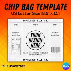 Plantilla de bolsa de papas fritas, bolsa de papas fritas personalizada, plantilla de Canva, bolsa de papas fritas en blanco, bolsa de papas fritas editable, plantilla de bolsa de papas fritas Canva