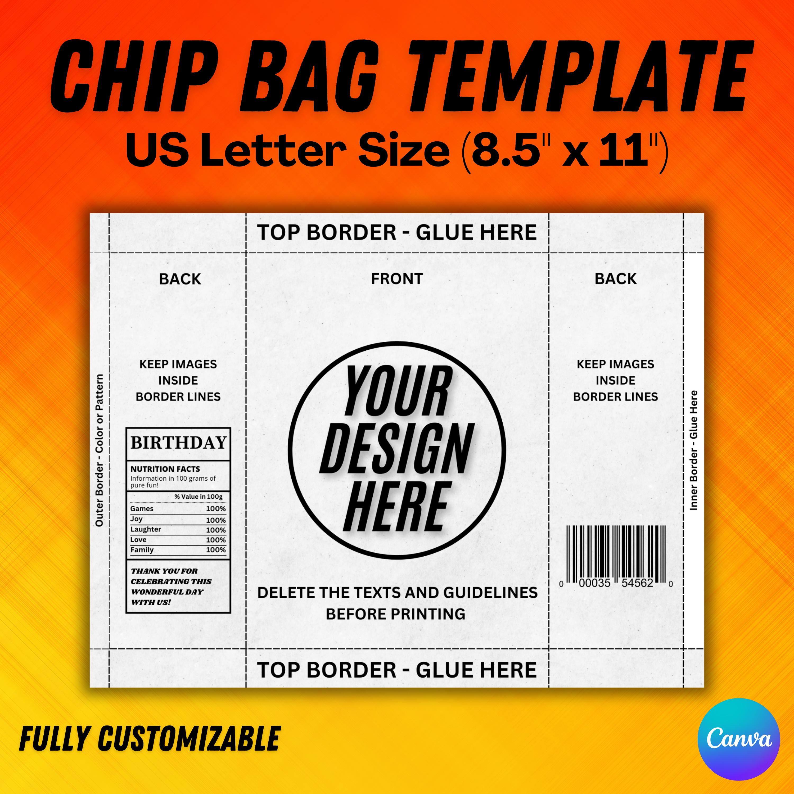 Chip Bag Template Custom Chip Bag Canva Template Blank Chip Bag