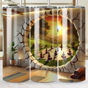 Yoga Serenity Tumbler Wrap, Digitale Boho Tumbler Wrap, Rechte Tumbler Wrap, Meditatiescène PNG, taps toelopende Tumbler Wrap