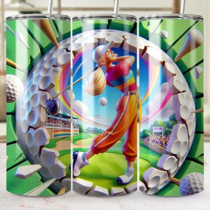Tema de golfe 3D Tumbler Wrap PNG arquivo digital, designs retos e cônicos, arte esportiva vibrante para copos DIY