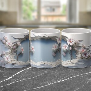 Envoltório de caneca de café floral, envoltório de caneca de café 3D png, envoltório de caneca de download digital, envoltório de caneca de 11oz e 15oz, envoltório de caneca com tema de natureza