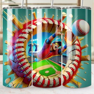 Envoltórios de copo 3D com tema de beisebol, arquivos digitais para copos, retos e cônicos, design esportivo vibrante, download instantâneo
