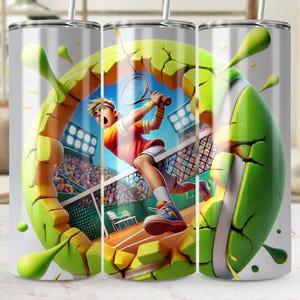 Jogador de tênis 3D Tumbler Wrap PNG, Envoltório 3D cônico e reto, Download digital, Envoltório de tema esportivo, Download instantâneo, Design elegante