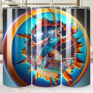 Envoltura para vaso de voleibol Descarga digital Diseño de vaso deportivo 20 oz Recto y cónico PNG Descarga instantánea