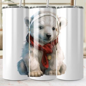Schattige ijsbeer astronaut beker wrap digitale download, schattige ruimtebeer 20oz magere beker png, leuk ontwerp ijsbeer beker