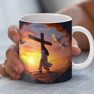 3D geknackt Loch Jesus, der Kreuz eingewickelten Becher png 3d christliches Kreuz im Himmel Becher-Verpackung 3d Becherverpackung 3D-Becher Kaffeebecherverpackung religiös