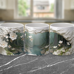 Bezaubernde Waldlandschaft Becher-Wrap, digitaler 3D-Download, Kaffeebecher-Design 11 Unzen und 15 Unzen, Natur inspirierte Kunst, druckbare Becherverpackung
