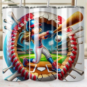 Baseball Girl 3D Tumbler Wrap PNG, Download digital, Tumbler Wrap com tema esportivo, Designs retos e cônicos, Tumbler Wraps DIY