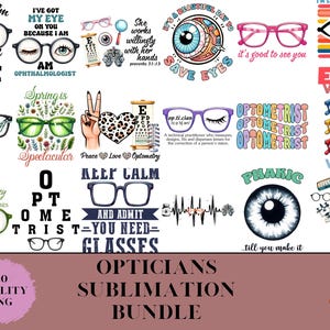 Paquete de sublimación para ópticos, diseños con temas de cuidado ocular, 20 archivos PNG de calidad para obsequios para optometristas, paquete de descarga digital
