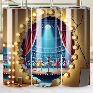 Envoltura para vaso de teatro de bailarina, diseño digital recto y cónico PNG, diseño de vaso para espectáculos de danza, envoltura para arte escénico de ballet