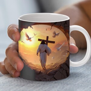 3D geknackt Loch Jesus, der Kreuz eingewickelten Becher png 3d christliches Kreuz im Himmel Becher-Verpackung 3d Becherverpackung 3D-Becher Kaffeebecherverpackung religiös