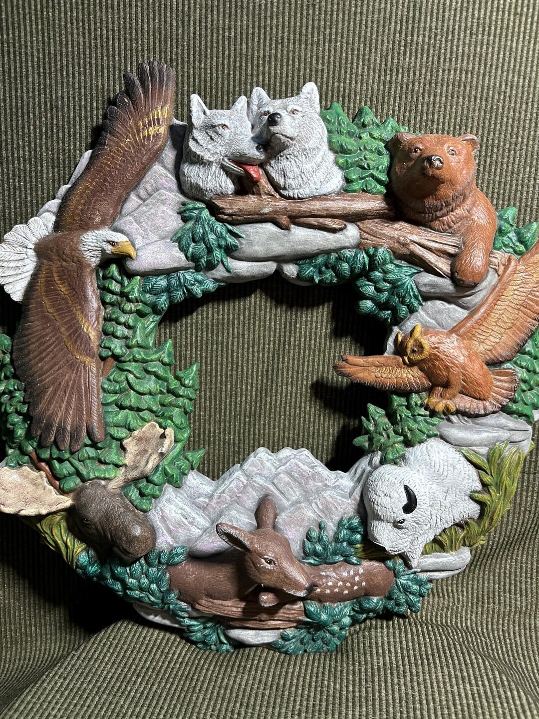 Vintage 1994 Scioto Molds Ceramic Wall Door Wreath Wildlife Hand
