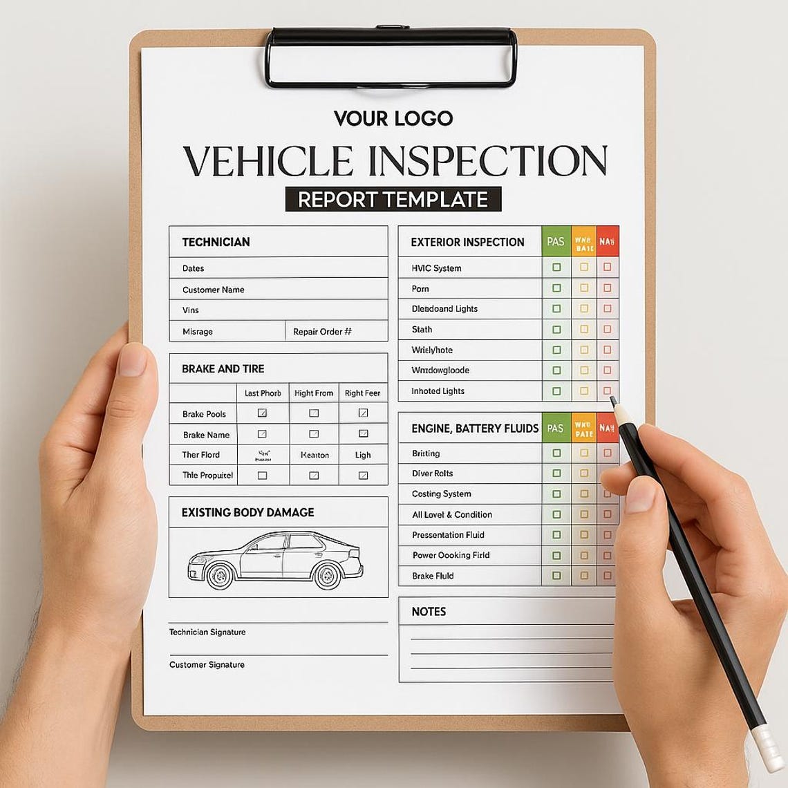 Vehicle Inspection Report Template: Auto Mechanic Checklist (fillable ...