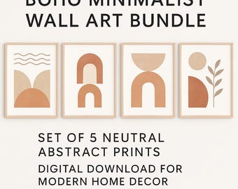 Boho Abstract Prints Set: 5 Neutral Wall Art (Digital Download)
