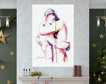 Gay Couple Drip Painting Art Print 36x54" | Same Sex Engagement & Marriage Gift | Queer Party Present | Gay Art Print by Brenden Sanborn