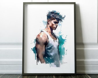 Tank Top Hunk Art Print - Expressive Young Muscular Gay Male Art for Modern Queer Home Decor gay art / Brenden Sanborn