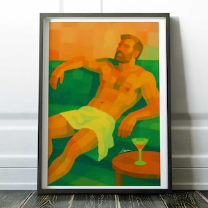 Cocktail Wall Art Gay Art Print, Sexy Man Art, Giclée Print, Gay Artwork, Figure Wall Art, Masculine Decor, Gift for Him, Bedroom Bar Decor