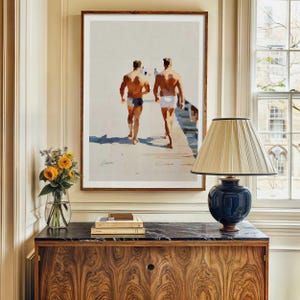 Gay Art Print, Queer Wall Art, Male Couple Poster, Modern LGBTQ Beach Scene, Minimalist Figure Decor, Pride Gift, Summer Home Accent