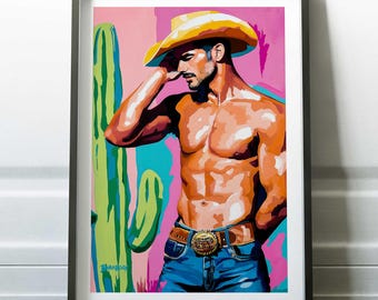 Gay Cowboy Art Print: Colorful Western LGBTQ Wall Decor