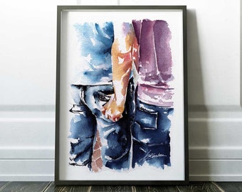 I’ve Got Your Backside Watercolor Art Print | Gay Male Art | Gay Couple Gift | Gay Marriage Gift | Love is Love | Gay Couple Art | Gay Art