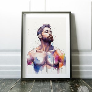 Gay Artwork, LGBTQ Art Print, Gay Couple Art, Bearded Male Abstract Print, Queer Wall Decor, Unique Gift for Him, Bathroom Poster