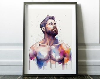 Bearded Male Art Print Gay Male Home Decor LGBTQ Gift Ideas Male Abstract Art Bathroom Prints Homoerotic Poster Gay Pride Gay Art Print