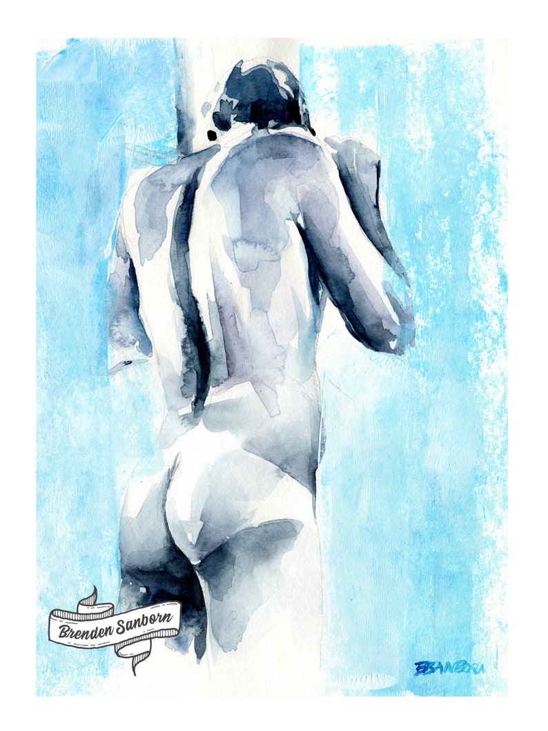 male butt gay artwork present for married couple naked men print queer watercolor art homoerotic man lgbt painting