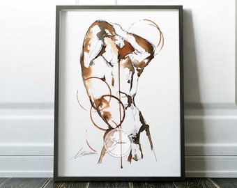 queer artist coffee art | gay art | made with coffee | contemporary art for sale | full nude male | gay drawing art | sexy male figure