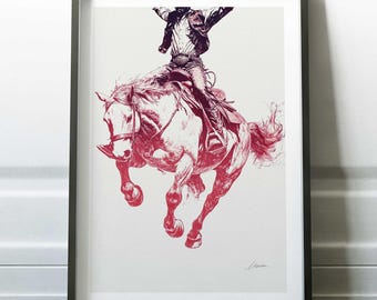 Rodeo Cowboy Art Print, Western Wall Decor, Horseback Riding Poster, Gay Cowboy Gift, Rustic Country Home Art, Gift For Him