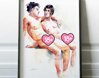 Gay Couple Watercolor Giclée Art Print: Queer Love LGBTQ Wall Decor
