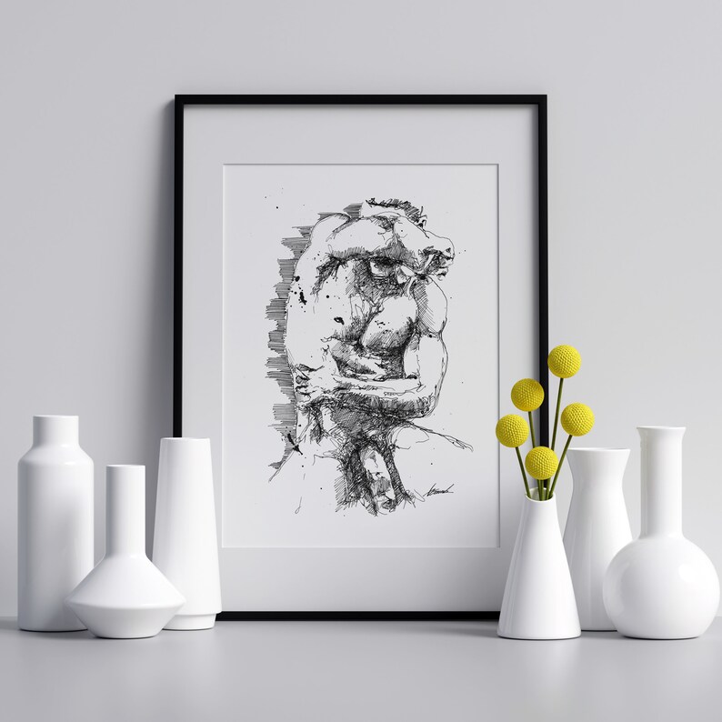 Black and White Gay Art Homoerotic Gay Art Print Pen and Ink | Etsy