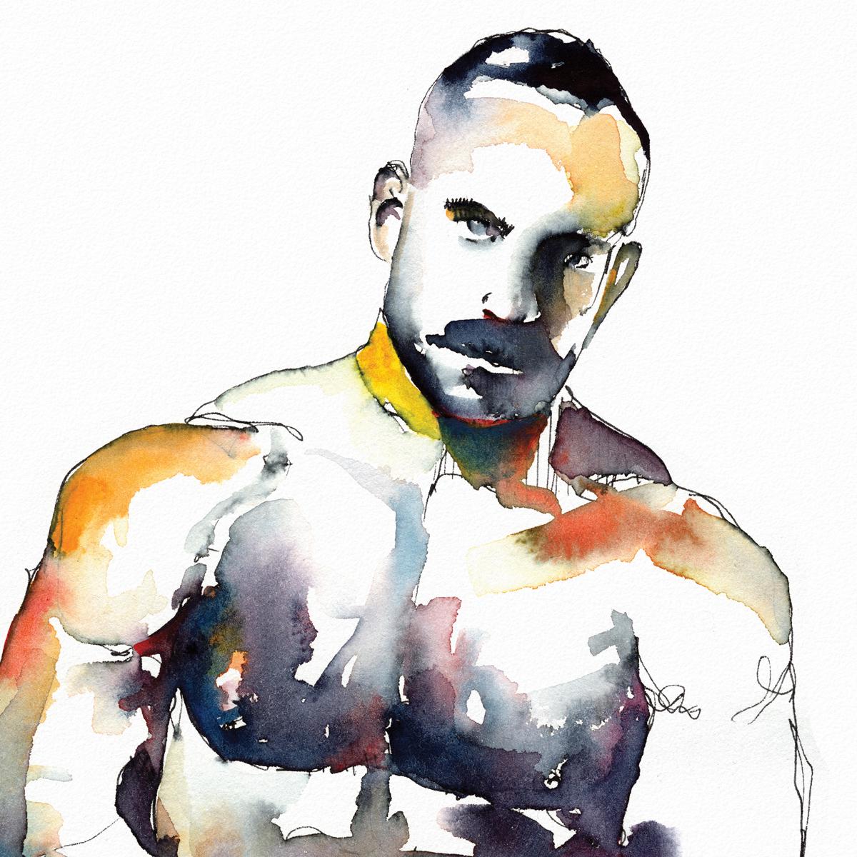 Gay Male Frontal Nude Male Art Erotica Watercolor Print Modern LGBTQ