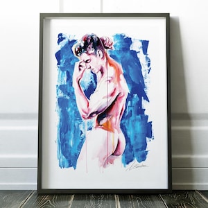 Gay Artwork, LGBTQ Art Print, Queer Wall Art, Masculine Bedroom Decor, Vibrant Watercolor Illustration, Unique Gift for Him, Dopamine Boost