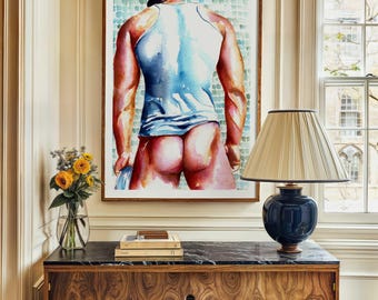 Sensual Male Figure Watercolor Print: Gay Art, Bedroom Decor