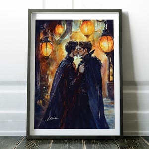 Gay Vampire Kiss Art Print: Romantic Gothic Halloween Decor