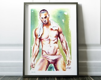 gay art print Engagement Party Gift | Homosexual Art | Reality Art | Portraiture Art | Homosexuality Art | Watercolor Art | Giclee Art