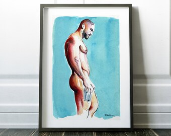 Hetzelfde geslacht paar cadeau homo queer art print | aquarel liefde | naakt mannelijk figuur | erotiekposter | homo-erotisch | Homoseksuele kunst