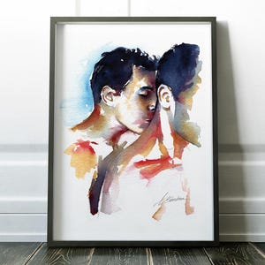 Gay Couple Watercolor Art Print: Same Sex Love Gift