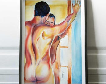 Opere d'arte LGBTQ, stampe artistiche gay, arte murale con soggetti di glutei, disegno ad acquerello di figura maschile, idea regalo queer, stampa artistica moderna per la casa per uomini