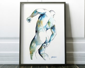 christmas gifts for couples homoerotic drawing | naked men painting | romantic bedroom wall art | gay artwork | erotic man | male butt