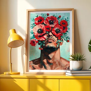 Floral Male Portrait Print, Brenden Sanborn, Sensual Poppy Wall Art
