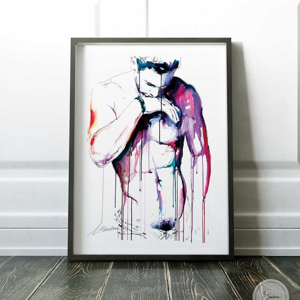 Gay Pride Watercolor Art, Queer Giclee Print, Nude Male Figure, Queer Wall Decor, Male Nude Art, LGBT Pride Home Decor, Queer Artwork