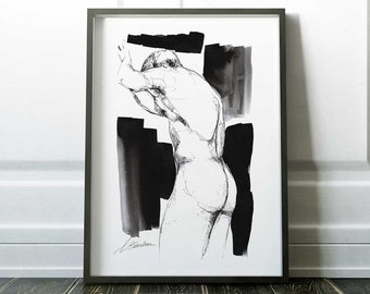 erotica painting queer wall hanging | pen drawings | ink sketches | gay artwork | male figure art print | black and white prints