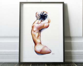 Human Body Art lgbt art | gay artwork | naked male figure | contemporary watercolor paintings | cool gifts for couples | queer painting