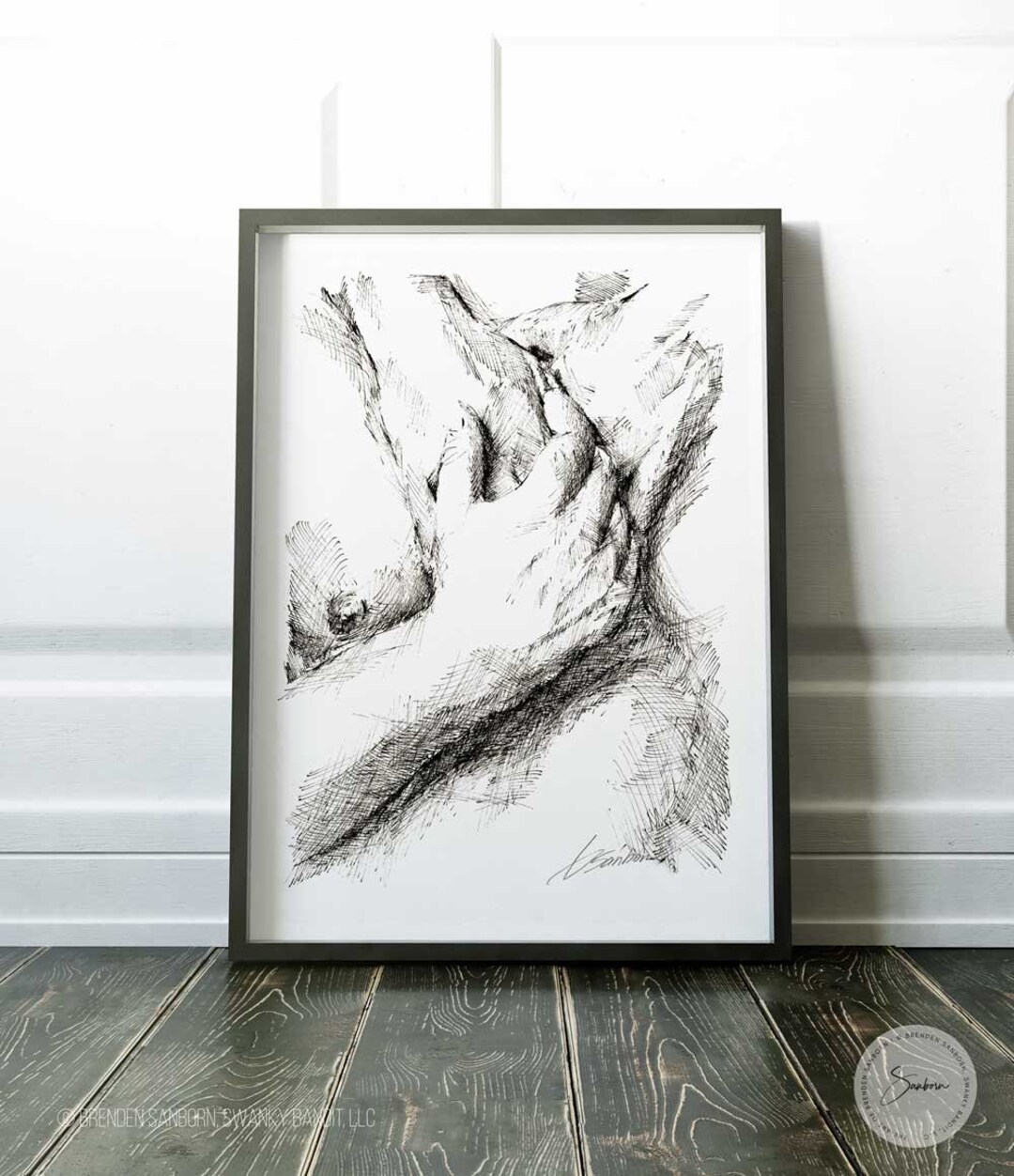 Gay Love Paintings Line Art Figure Black and White Line Drawing Line